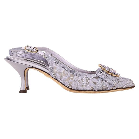 Dolce & Gabbana Crystal-Embellished Lace Slingback Pumps in Purple Viscose